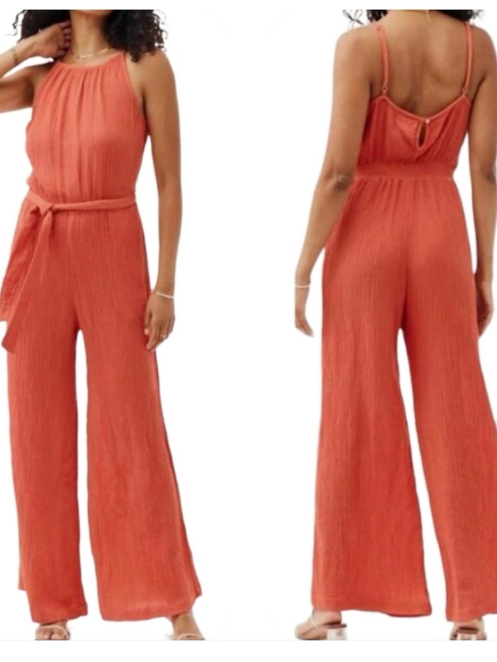 Bella Dahl Coral Halter Wide-Leg Jumpsuit with Self Tie small great condition